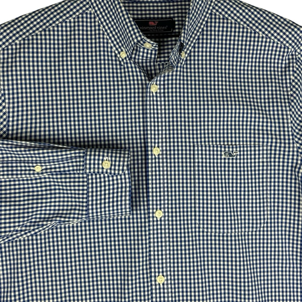 Vineyard Vines Shirt Mens‎ Large Blue Gingham Check Stretch Poplin Preppy